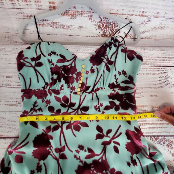 Yigal Azrouel Y2K Silk Blend Slip Dress 6 Elegant Teal w/ Plum Velvet Floral NWT - Picture 14 of 16